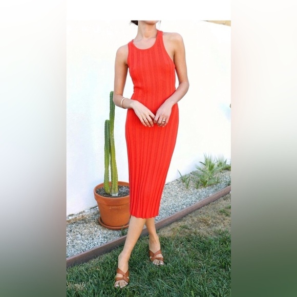 Greylin Dresses & Skirts - Greylin magan knit tank dress with back cut out fire orange medium
